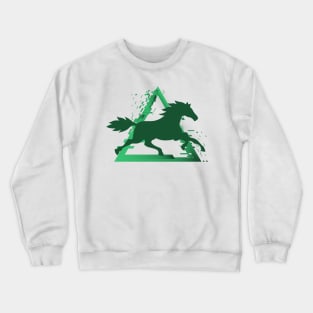 Horse Trotting with a Pixelated Triangular Explosion: Modern Design (green) Crewneck Sweatshirt